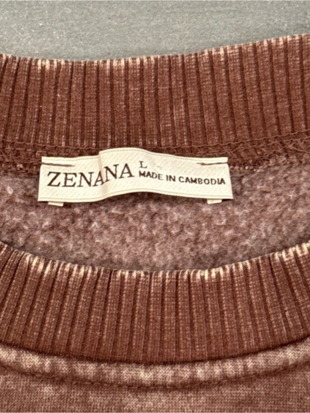 Zenana Outfitters Washed Brown Crewneck Sweatshirt - Picture 7 of 7